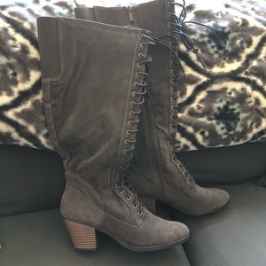 Grey Knee High Wide Calf Boots